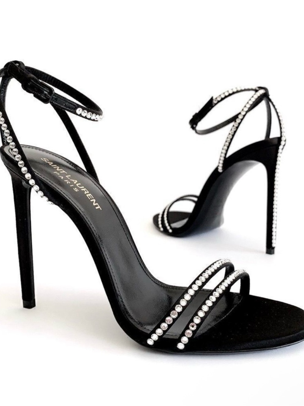 Saint Laurent Robin 105 Black Crystal-Embellished Stiletto Sandals